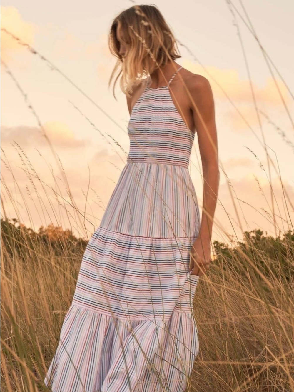 Zara Striped Maxi Dress in Pink, Blue & White